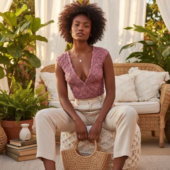 NEW Free People Intimately 2 Haute 2 Handle Pink Rosette Bodysuit Small Coquette - Picture 1 of 11